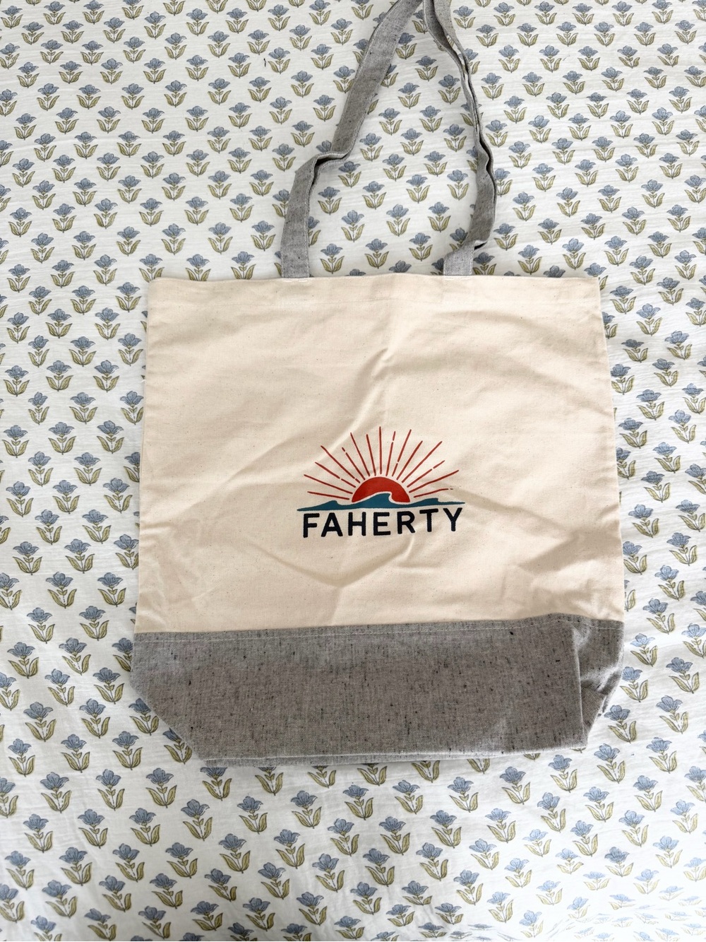 Faherty Recycled Cotton Canvas Logo Tote Bag Natural Gray